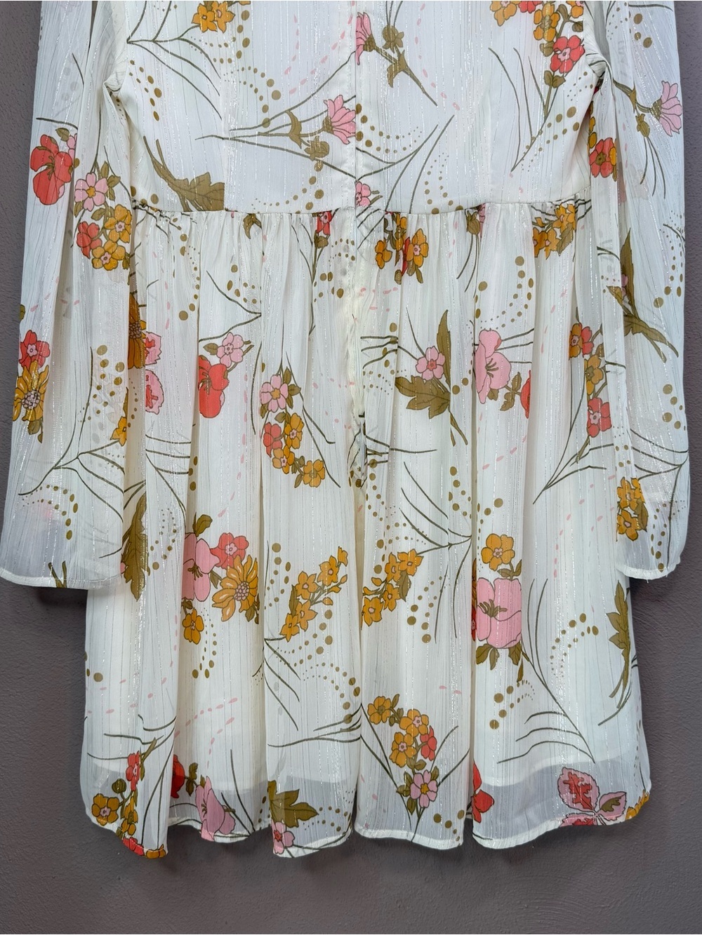 ModCloth Boho Empire Waist Flowy Floral Baby Doll Dress Bell Sleeves Size 12 - Picture 11 of 16